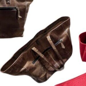 🤎 Brown Tote Bags with Red Bag Organizers – Set